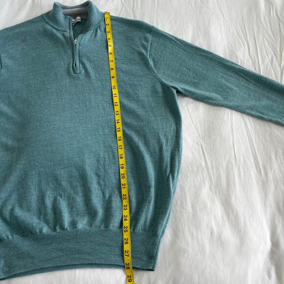 Peter Millar Crown Soft Teal Blue 1/4 Zip Silk Merino Wool Blend Sweater Size XL - Picture 10 of 12